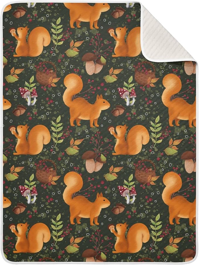 Ollabaky Mushroom Squirrel Baby Blanket for Boys Girls Cotton Throw Blanket Swaddle Blanket for Crib Stroller Nursery Receiving Blanket Infant Toddler Unisex 30"x40"