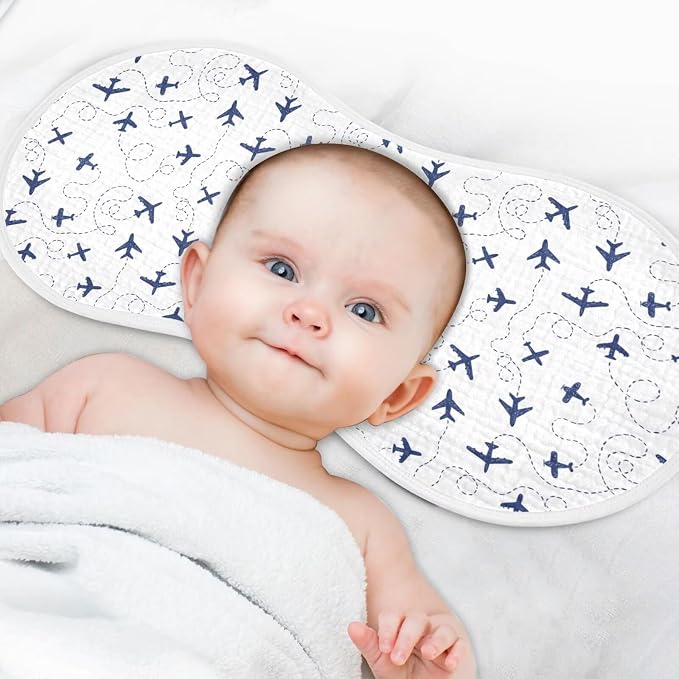 Baby Muslin Burp Cloths Set of 1 Blue Airplanes Muslin Washcloths Air Plane Transportation Sky White Milk Spit Up Rags Newborn Towel Burp Cloth Bib for Unisex Boys and Girls, 22 x 11 Inch