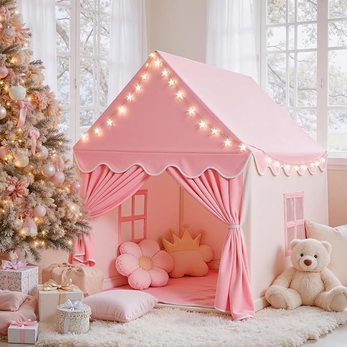 SISTICKER Kids Play Tents for Girls Large Fairy Playhouse for Kids Princess Castle Tent Gift Toys for Girl Toddler Children Play House (Pink) (Pink Tent)