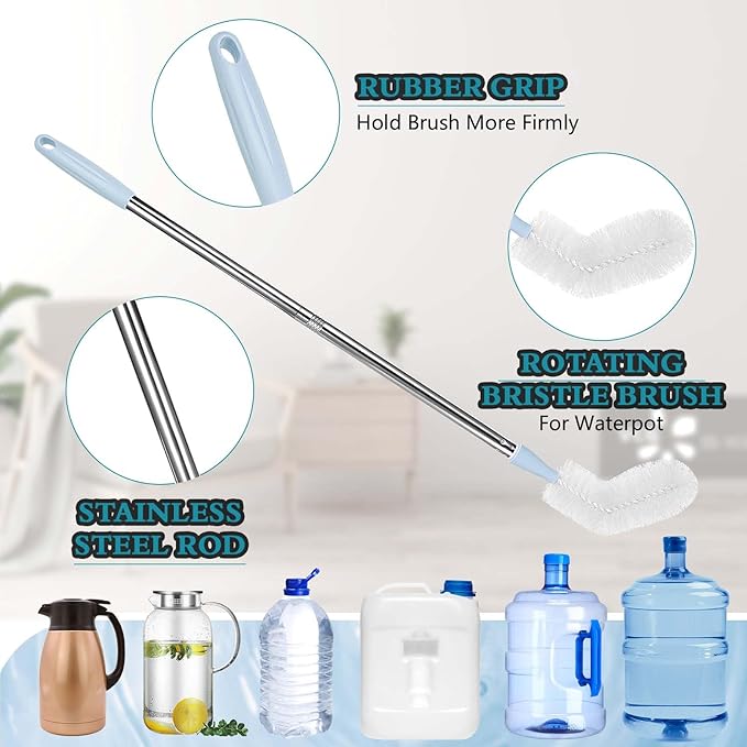 2-Pack 28??Long Bottle Brush, 3 and 5 Gallon Bottle Cleaning Brush, Water Bottle Brush with Bendable Replacement Brush Head, Nylon Bristles and Stainless Steel Handle Bucket Cleaning Brush