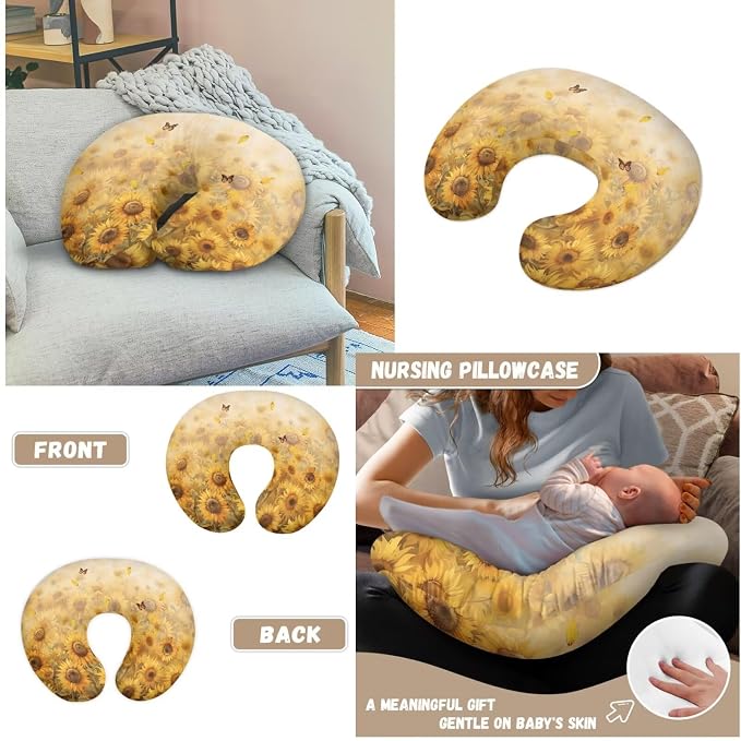 Sunflower Butterfly Newborn Lounger Cover & Baby Nursing Pillow Cover Set,Infant Nursing Pillow Covers for Breastfeeding Pillows,Soft Cozy Baby Lounger Pillow Cover for Boys Girls（Cover Only)
