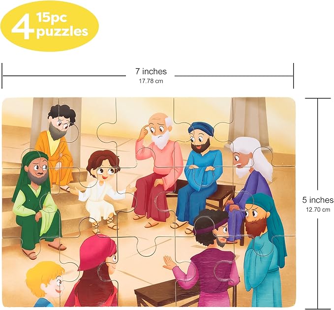 Bible Puzzles for Kids Ages 4-6 | 4-in-1 Puzzle in Box (15 pcs Each) | Christian Gifts for Kids | Christian Puzzles for Toddlers for Grandkids (New Testament B)
