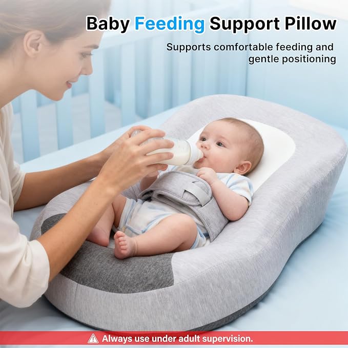 Reflux Pillow for Baby, Baby Feeding Support Wedge Pillow for Reducing Spit-Up, 2 Machine-Washable Pillowcases for Bottle Feeding
