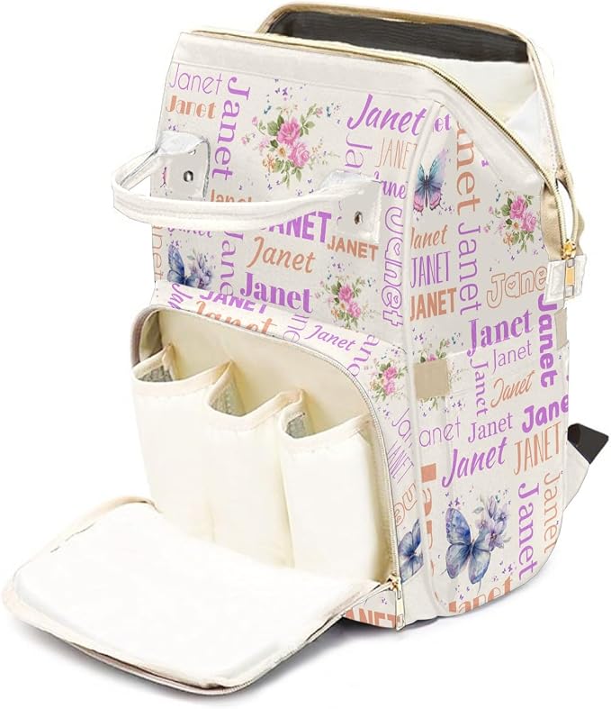 Custom Diaper Bag with Name Personalized Multifunctional Mommy Backpack for Daughter Granddaughter, White Daypack Bag for Travel