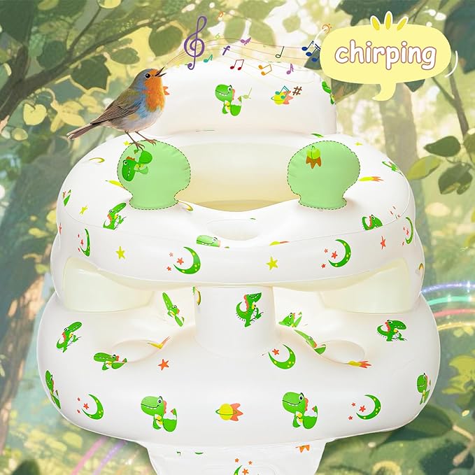 Inflatable Baby Seat for Babies 3-36 Monthsï¼?Squeaky Sound & Anti-Fall Design] Inflatable Chair with Sound-Making Ears, Baby Seat for Sitting-Up Practice, Built-in Air Pump (Ear Dinosaur)
