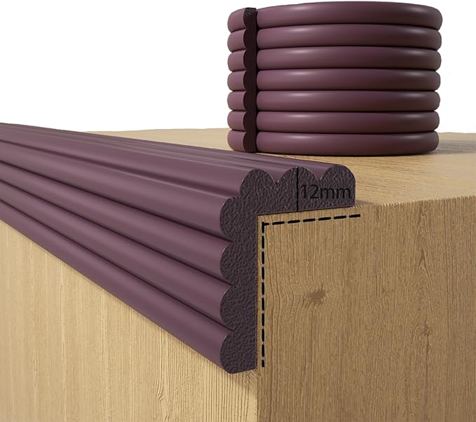 Baby Proofing Wall Corner Protector,Edge Guard Corner Protector,6.56ft Thinken Soft Corner Protectors Pre-Taped Soft Rubber Foam Edge Cushion for Furniture (Brown, 6.56Ft x 5.9" W x 0.47" Th)