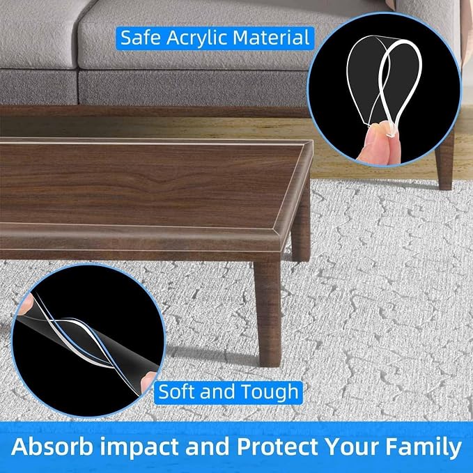 2Pack Clear Edge Protector Strip, 1.57in x 3.28FT(6.56FT Total), Sharp Edge Wrap Cover Tape, Self Adhesive Protective Corner Bumper Guards for Cabinet Door Desk Glass Table Bed Furniture, Kitchen