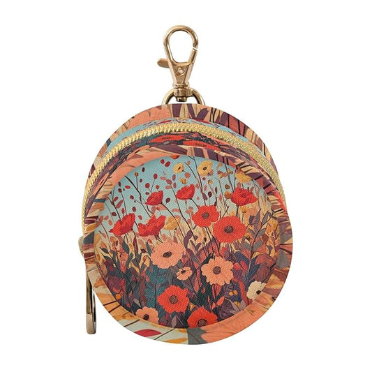 Pacifier Holder with Clip Pacifier Case for Diaper Bag Round Baby Pacifier Pouch Box Bag Portable Autumn Poppy Flowers