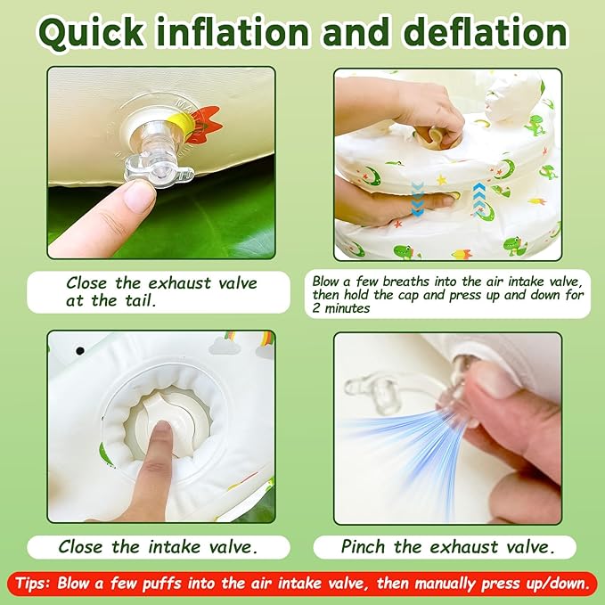 Inflatable Baby Seat for Babies 3-36 Monthsï¼?Squeaky Sound & Anti-Fall Design] Inflatable Chair with Sound-Making Ears, Baby Seat for Sitting-Up Practice, Built-in Air Pump (Ear Dinosaur)