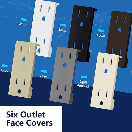 LIDER Interchangeable Face Cover for Decorator Receptacle (LR15-TR), Modern Upgrade, Personalized Colors, Six Outlet Face Covers, White, Black, Gray, Ivory, Light Almond, Brown, 6 Pack