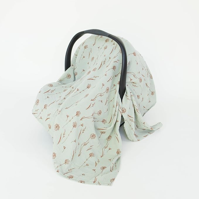 Leyl&Ari Muslin Swaddle Baby Blanket | 100% Organic Cotton Receiving Wrap (Wildflowers/Blue)
