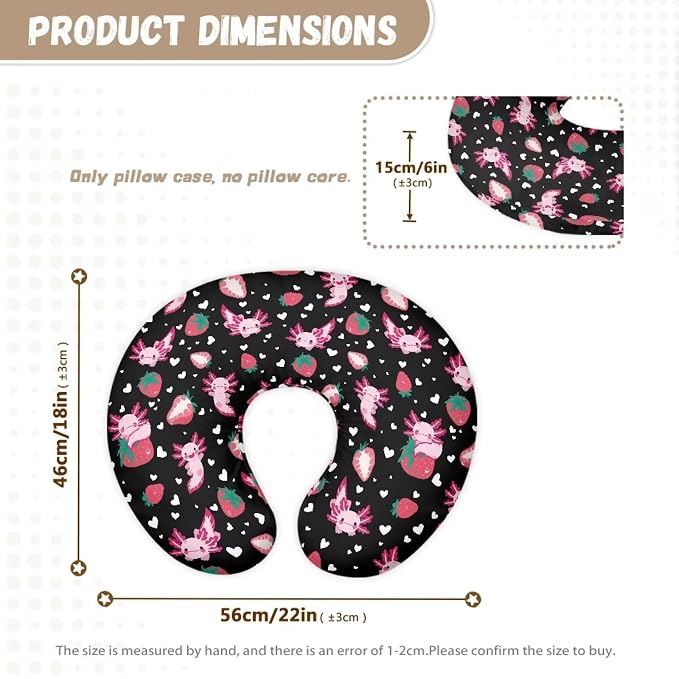 Baby Nursing Pillow Cover Positioner, Super Soft and Safe for Newborn Washable and Stretchy Pillow Cover with Hidden Zipper, Cute Axolotl Strawberry Pattern Gift