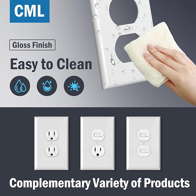 CML 40 Pack Oversized Duplex Outlet Covers, Jumbo Electrical Outlet Wall Plate, 1-Gang Large White Switch Plates, Dual Receptacle Faceplate, Over-Size 3.5??x 5.5?? Impact Resistant, ETL Listed