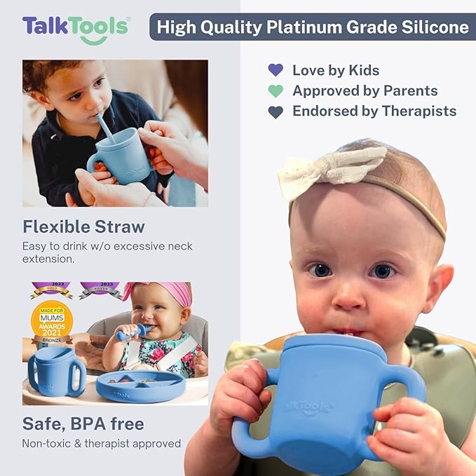 TalkTools ITSY Silicone Training Cup ??Mini Straw Cup for Baby - Anti Leak, Spill Proof and BPA Free Cup with Straw Insertion for Kids (Ocean)