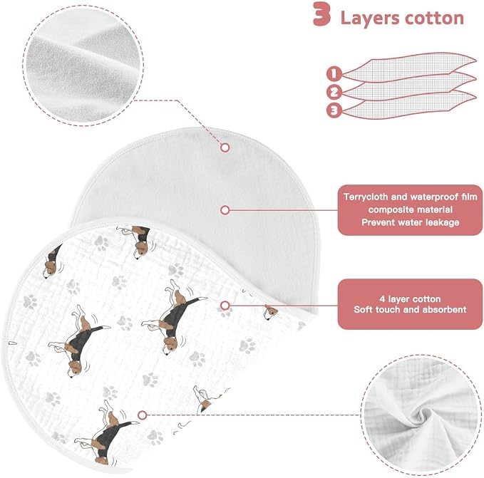 1 Pack Muslin Burp Cloths Beagle Paw Print White Cotton Baby Burp Cloths Extra Absorbent and Soft Thick Burping Cloth for Newborn Boys Girls 22x11 Inch