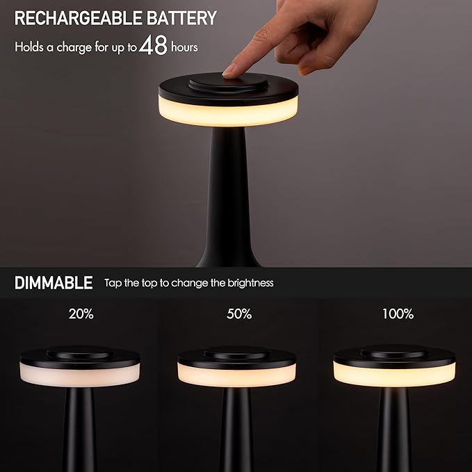 O?™Bright Portable LED Table Lamp with Touch Sensor, 3-Levels Brightness, Rechargeable Battery Up to 48 Hours Usage, Night Light for Kids Nursery, Nightstand Lamp, Bedside Lamp (Matte Black)