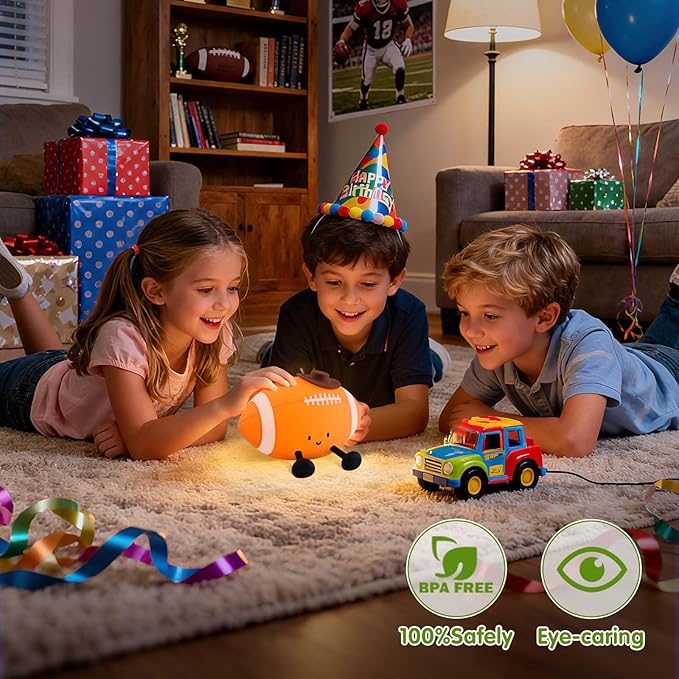 YISUN Football Night Light, Soft Silicone Nursery Night Lamp, Rechargeable Dimmable Rugby Night Lights with Timer, Cute Night Lights for Kids Room Decor Birthday Christmas Gifts
