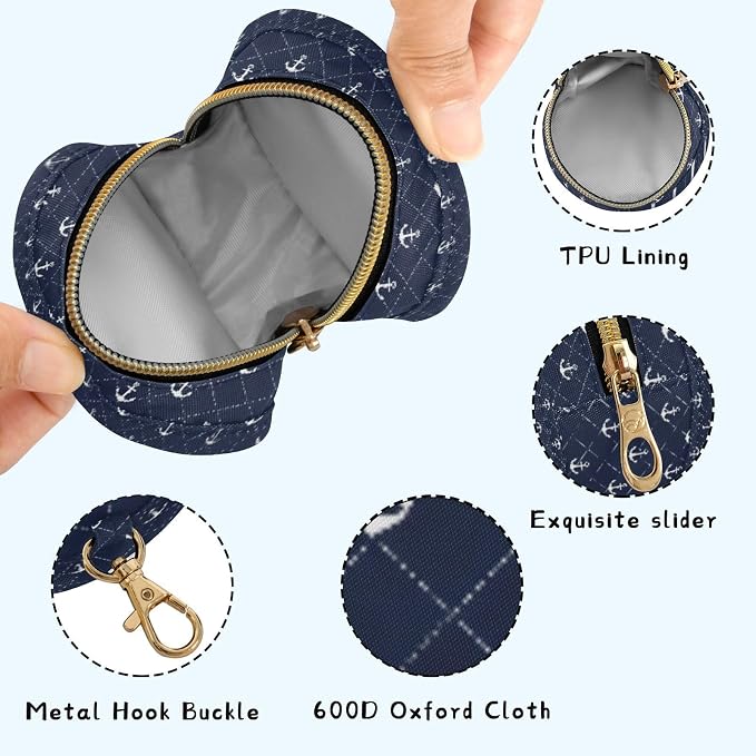 ATTX Navy Anchors Pacifier Holder Case with Clip - Leakproof & Portable Storage for 2 Pacifiers (2.95" Diameter), Attaches to Diaper Bag, Stroller or Purse（2）