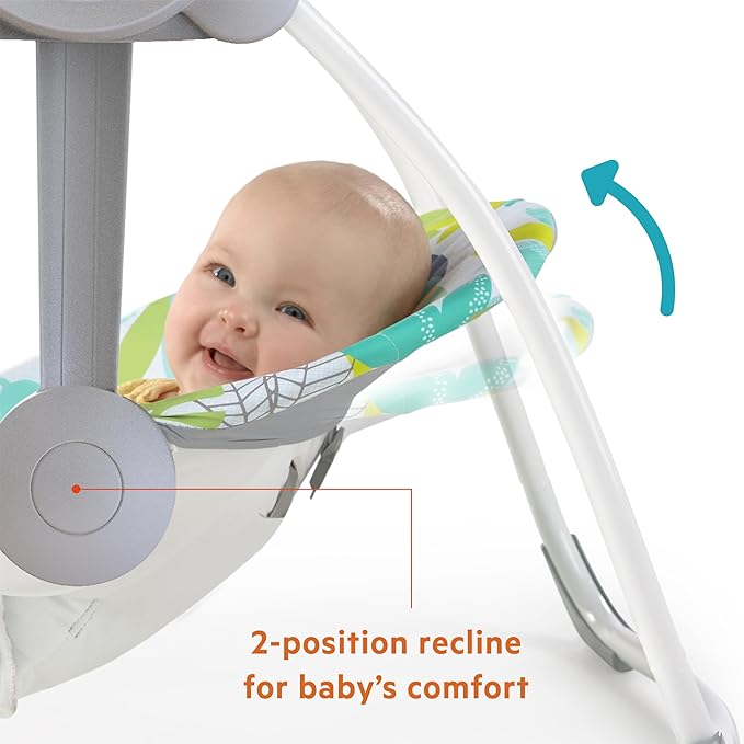 Bright Starts Portable Automatic 6-Speed Baby Swing with Removable -Toy Bar, 0-9 Months 6-20 lbs (Rainforest Vibes)