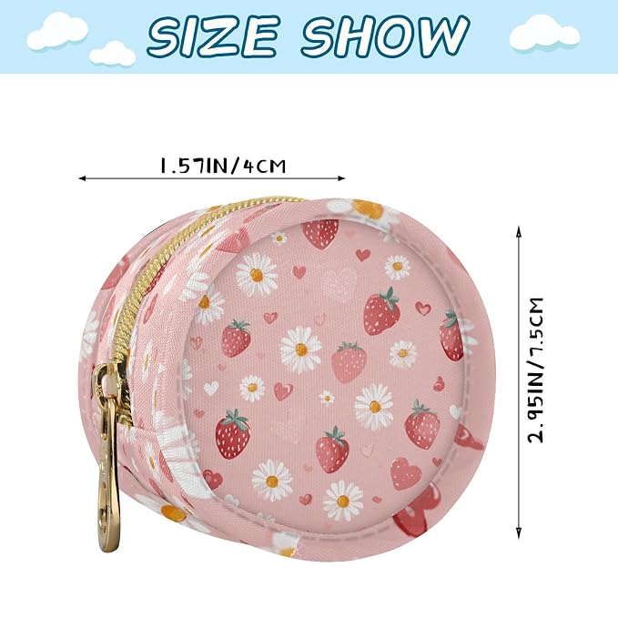 Pacifier Holder with Clip Pacifier Case for Diaper Bag Round Baby Pacifier Pouch Box Bag Portable Pink Floral Strawberry Hearts