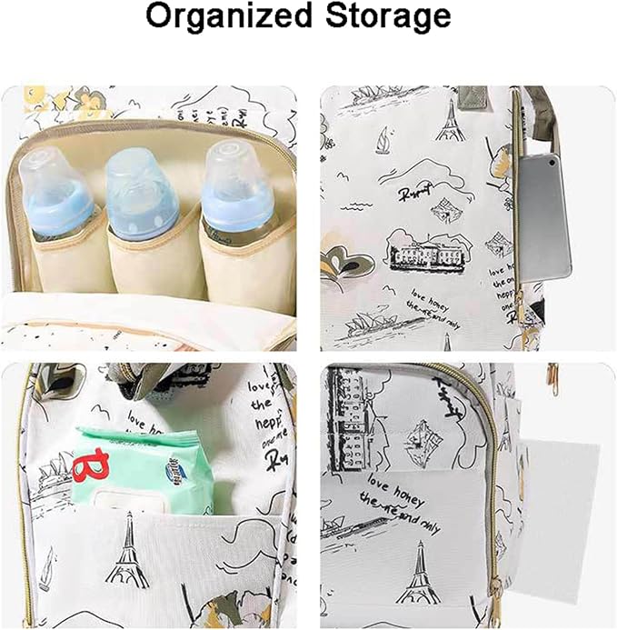 Diaper Bag Backpack with Insulated Pockets, Stroller Straps, USB Charging Port, Large Lightweight Diaper Bag for Girls Boys
