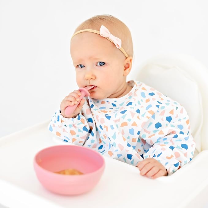 Ryan & Rose Ultimate Baby Utensil Set of 3 Silicone Baby Spoons Silicone feeding set for baby led weaning, self feeding 6 months, toddler utensils (Rose)