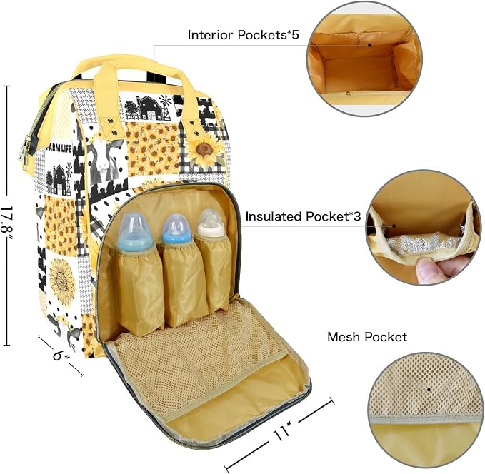 Custom Diaper Bag for Baby Customized Sunflower Cow Baby Bag Personalized Nursing Bags with Name Custom Name Mommy Daypack Bag Tote Bag Gifts