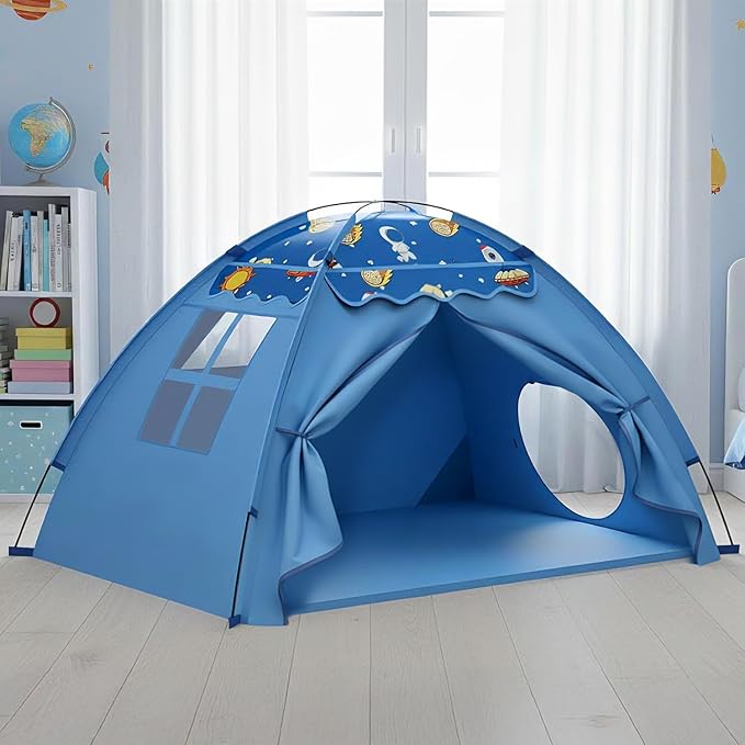 AFUNX Kids Play Tent, Space Theme Indoor Tent with Tunnel Port, Foldable Playhouse for Boys and Girls, Ideal House for Imaginative Play,Perfect Kid?™s Gift- 70" x 45" x 43"