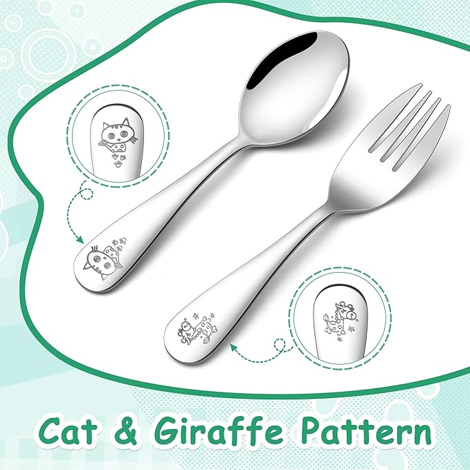 E-far Toddler Utensils, 6-Piece Stainless Steel Little Kid Silverware Set, Metal Small Forks and Spoons Flatware for Self-Feeding, Children Safe & Rounded Edges, Non-toxic & Dishwasher Safe