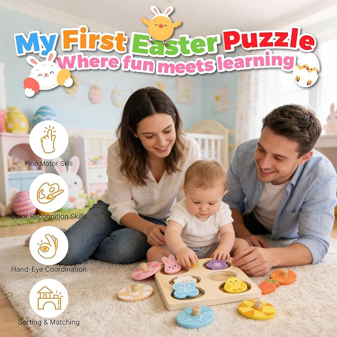 Wooden Puzzles for Toddlers 1-3, Dinosaur Egg Color Matching Puzzle, Montessori Toys for Boys Girls 1 2 3 Year Old, Preschool Learning Activity Toy