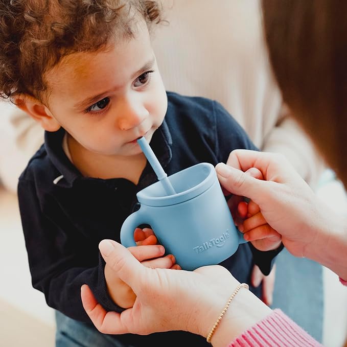 TalkTools ITSY Silicone Training Cup ??Mini Straw Cup for Baby - Anti Leak, Spill Proof and BPA Free Cup with Straw Insertion for Kids (Ocean)
