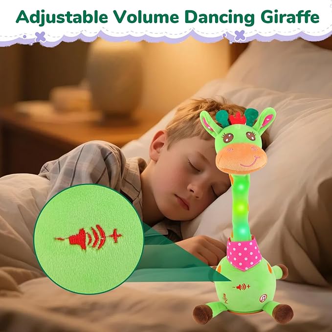 Dancing Giraffe Musical Plush Toy, Recording & Repeating Talking Giraffe Baby Toy for 6??2 Months, Interactive Singing Stuffed Animal, Birthday Gift for Grandkids Infants Toddlers(Green)