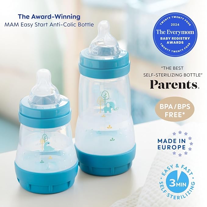 MAM Grow with Baby Feeding Set, Newborn Essentials Must Have for 0-3 Months, Anti-Colic Bottles, Pacifiers and Skinsoft Silicone Nipples, Baby Gift 11 Piece, BPA Free for Girl (Pack of 6)