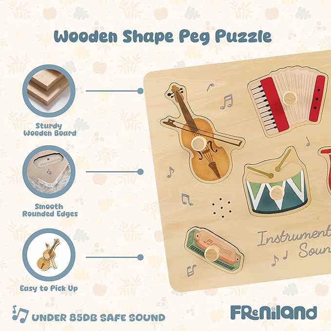 Freniland Musical Instruments Sound Puzzle for Toddlers, Wooden Music Sound Puzzle, Montessori Educational Toy for 18M+