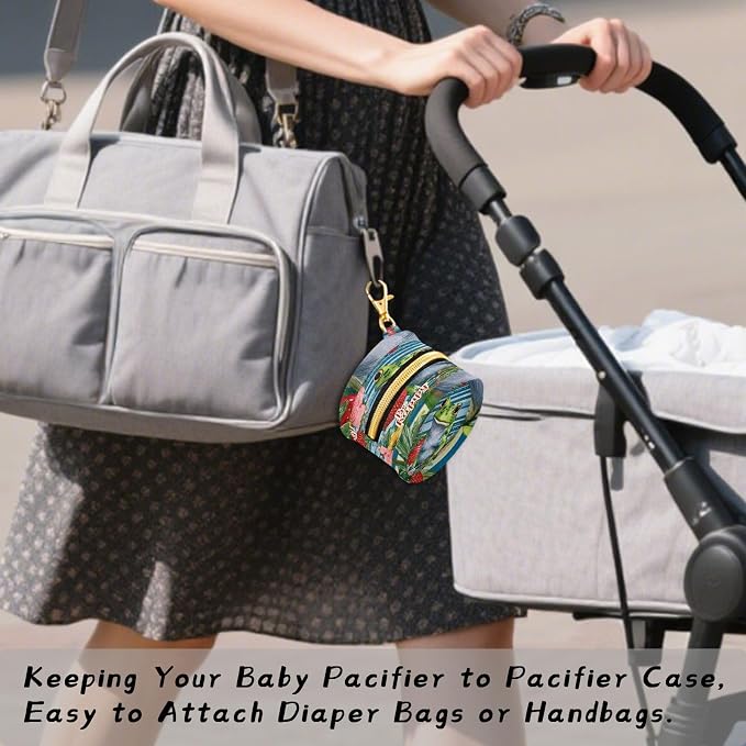Pacifier Holder with Clip Pacifier Case for Diaper Bag Round Baby Pacifier Pouch Box Bag Portable Cute Blue Striped Frog Floral Strawberry