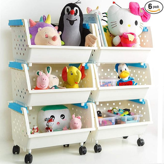 Toys Chest Large Baskets Storage Bins Organizer with Wheels For Kids Can Move EverywhereNatural/Primary (Primary Collection)(6 White)
