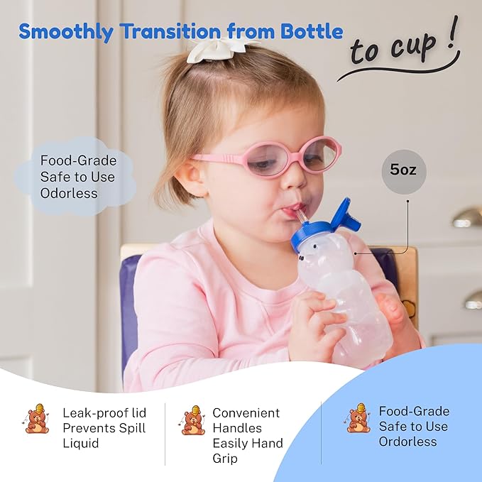 TalkTools Honey Bear Straw Cup with Handle, 5oz ??Soft Straw Trainer for Babies & Toddlers 4+ Months ??Easy-Grip, Dishwasher Safe.