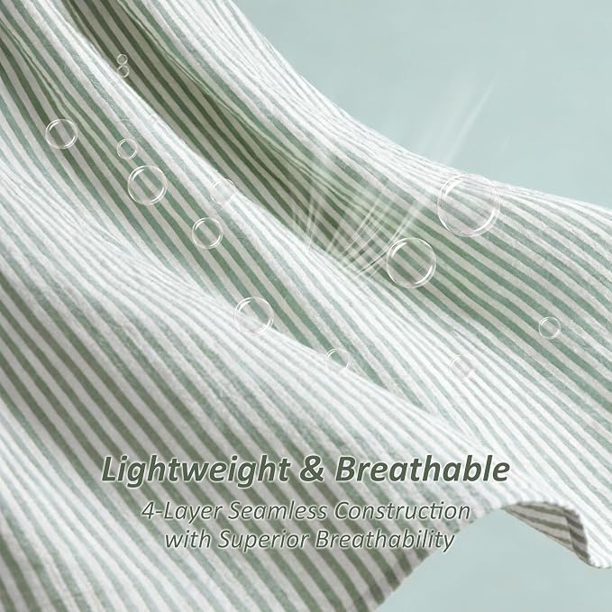 EMME Cotton Muslin Large Throw Blanket Couch 4-Layer Breathable Gauze Soft Lightweight Bed Blankets Adults (Striped Sage Green, 50"x71")