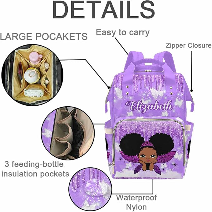 M YESCUSTOM Custom Name Mommy Backpack with Butterfly Personalized Changing Bags for Women Customized Nursing Travel Nappy Bags