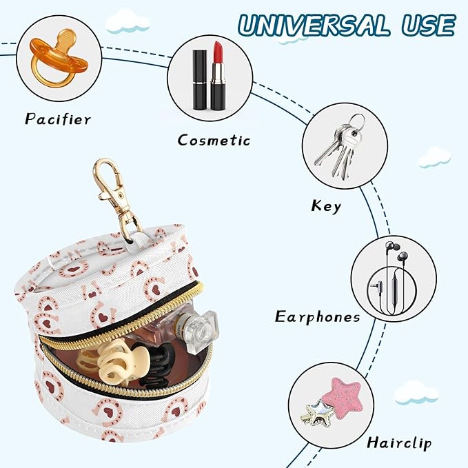 Horseshoes Hearts White Print Pacifier Holder Case Newborn Pacifier Storage Pouch for Boys Girls Easy Attach to Diaper Bag Portable Baby Essentials Container