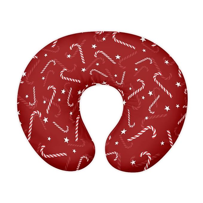 Xmas Candy Cane Stars Nursing Pillow Replacement Cover with Hidden Zipper Machine Washable Breathable Nursing Case for Breastfeeding Surport Cushion Pillows, Red Christmas Decor