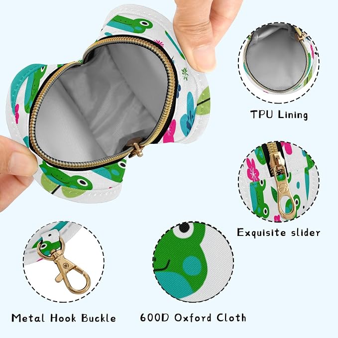 Pacifier Holder with Clip Pacifier Case for Diaper Bag Round Baby Pacifier Pouch Box Bag Portable Cartoon Frogs White