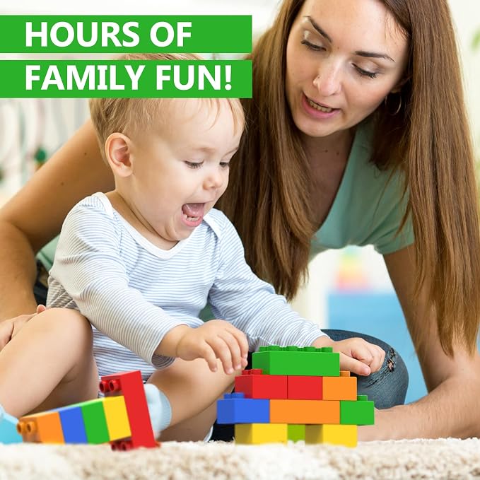 50 Pcs Jumbo Building Blocks for Toddlers (25 Square & 25 Rectangle Bricks) | Compatible Big Construction Bricks in 5 Colors | Kids Ages 3+ STEM Toy