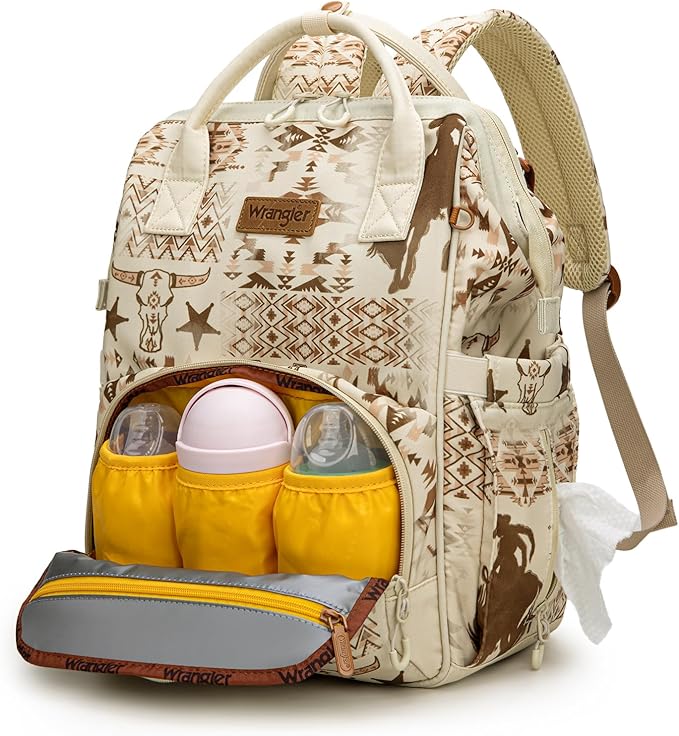 Montana West Wrangler Diaper Bag Backpacks Western Backpack Purses Multi-function Baby Bags for Mom with Waterproof Changing Pad & Pacifier Case