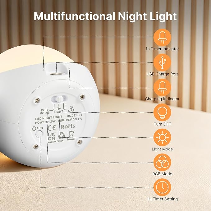 Gelielim Baby Egg Night Light, Nursery Night Light for Kids, 8 Colors Changing Mode, BPA Free Silicone Rechargeable Night Lamp for Breastfeeding, Stepless Dimming, Eye Caring, 1h Timer & Touch Control