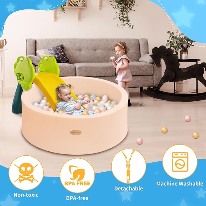 HARBOLLE Baby Ball Pit 35.4" Soft Round Memory Foam Ball Pits NOT Included Balls Indoor Outdoor Playpen for Babies Toddlers Kids Great Gift for Girls Boys, Peach Beige