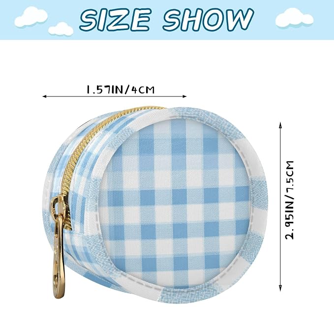 Pacifier Holder with Clip Pacifier Case for Diaper Bag Round Baby Pacifier Pouch Box Bag Portable Light Blue Gingham