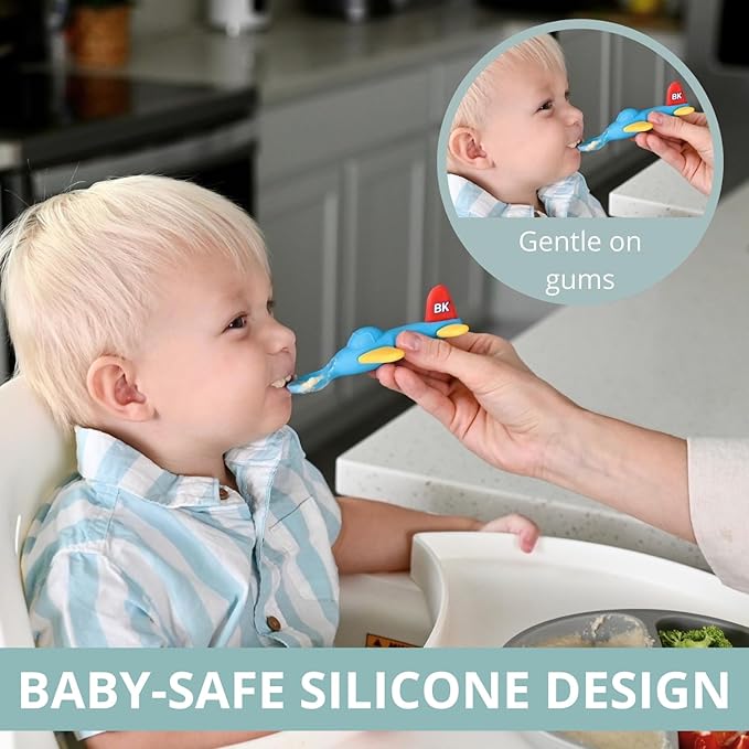 Airplane Baby Spoon and Suction Plate Set ??Turn Mealtime Into Playtime | BPA-Free Silicone Baby Feeding Set for Babies 6??8 Months