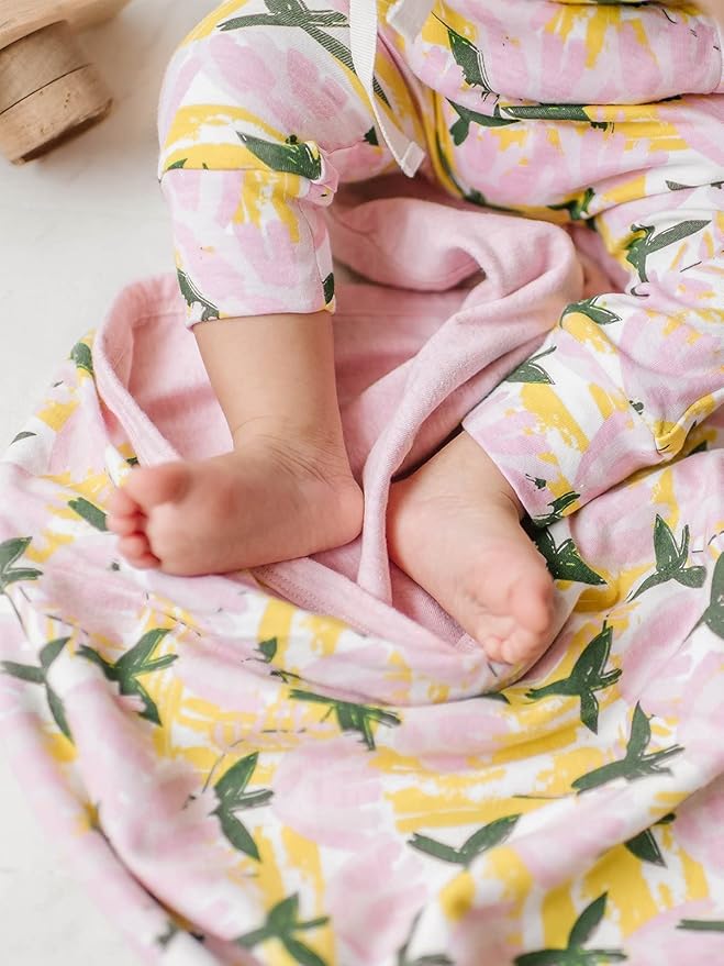 Pickle & Pumpkin 100% Organic Cotton Baby Blanket | Swaddling Blanket | Nursery, Stroller, Receiving Blanket for Babies | Pink Garden Flower