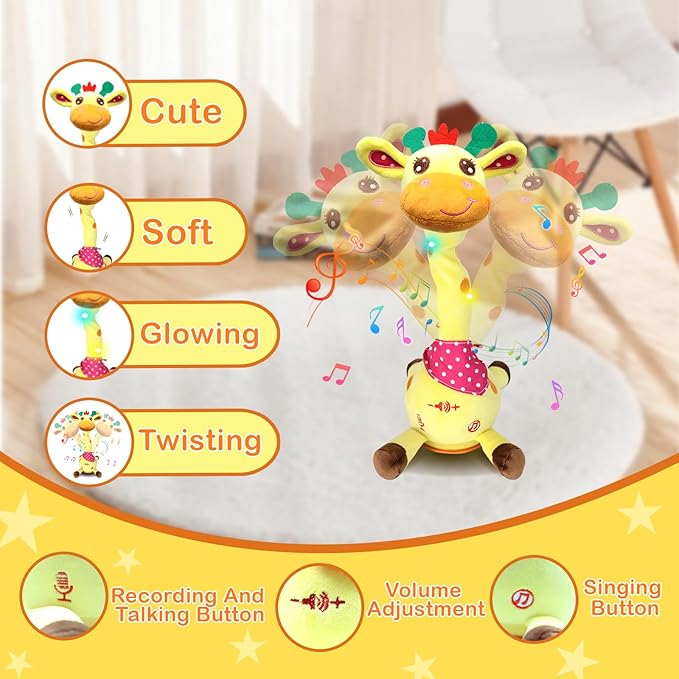 Hunfur Talking Dancing Giraffe Baby Toys for 3-18 Months, Singing Recording Repeats What You Say with Glowing Light, Funny Gift for Toddlers 1-3 Year Old, Boys Girls Tummy Time Toys